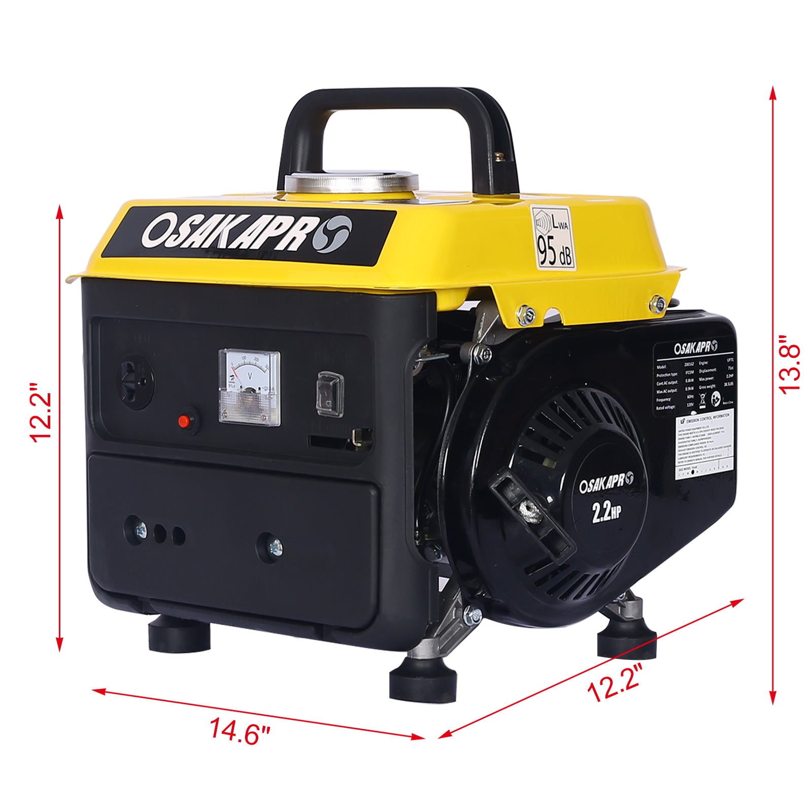 Portable Outdoor Generator Low Noise Gas Powered for Home Use Yellow Steel 14.60x12.20x13.80 Inches