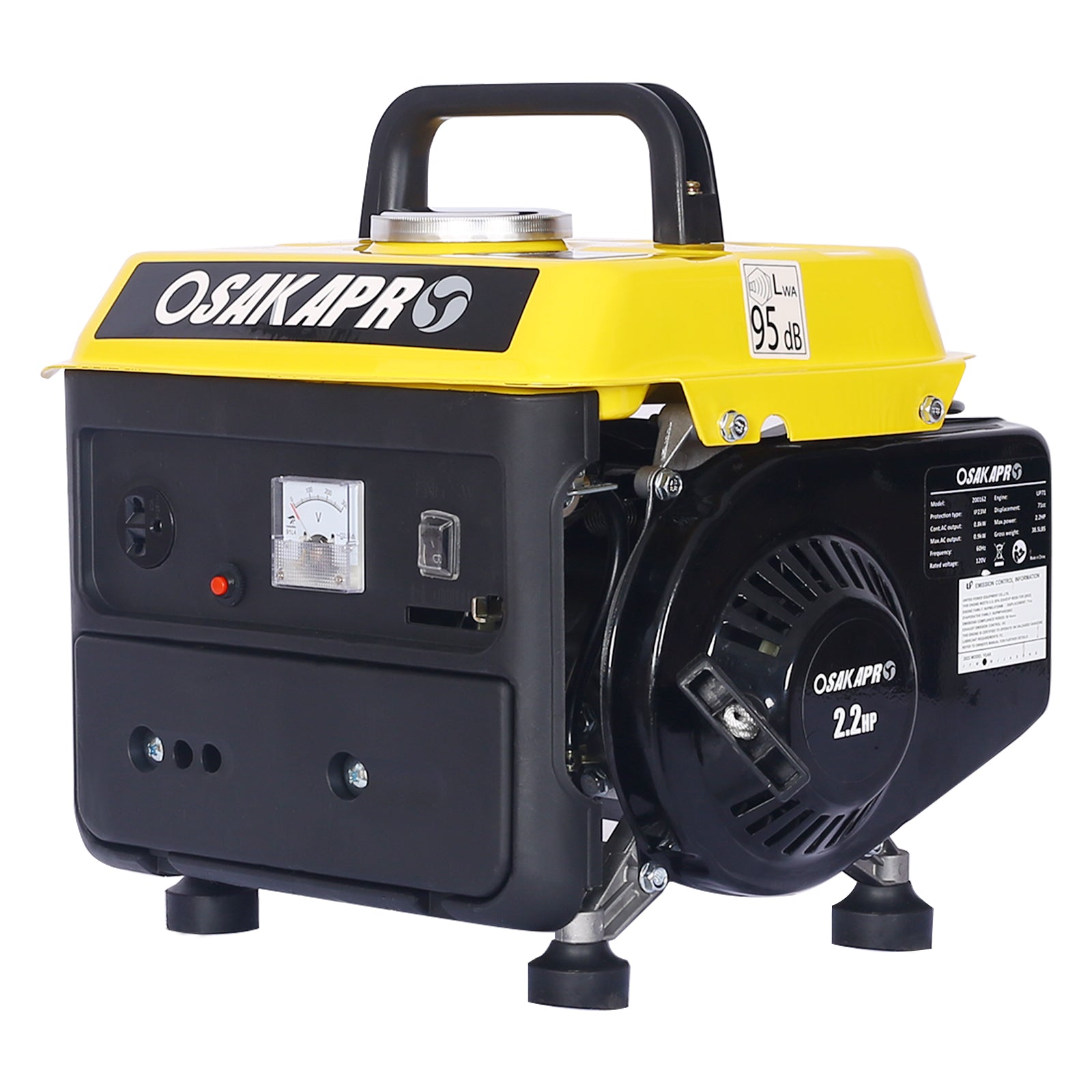 Portable Outdoor Generator Low Noise Gas Powered for Home Use Yellow Steel 14.60x12.20x13.80 Inches