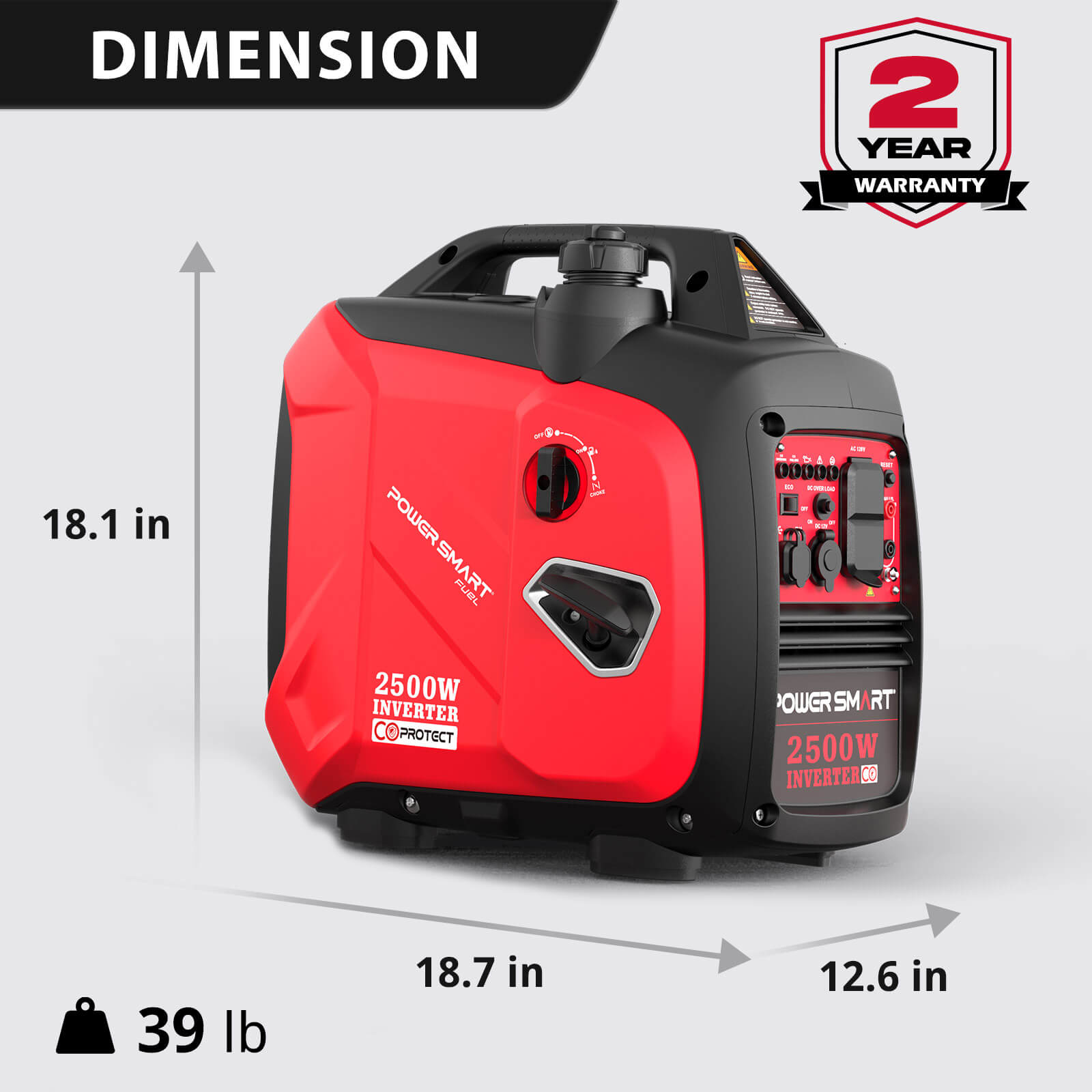 2500W Inverter Gas Generator w/ CO Alert HB5020C